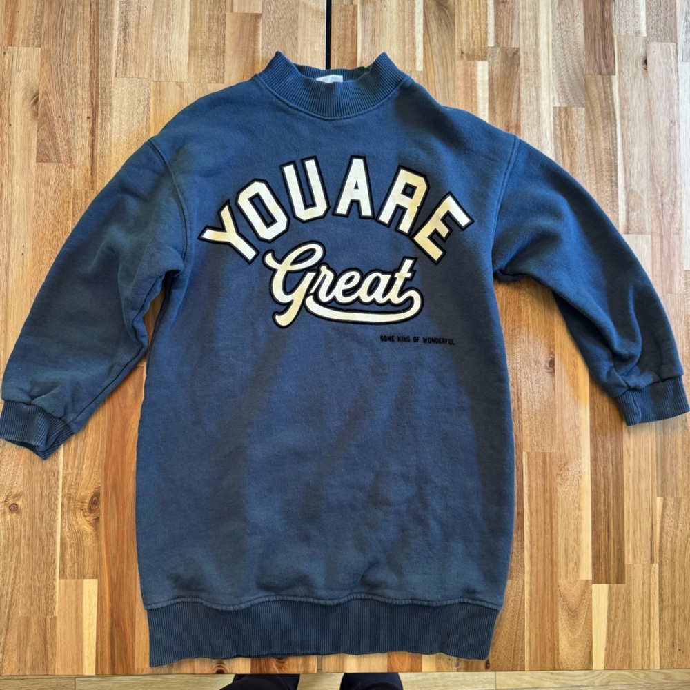 Zara Kids Blue You Are Great Graphic‎ Sweatshirt Dress Mock Neck Size 9 134cm